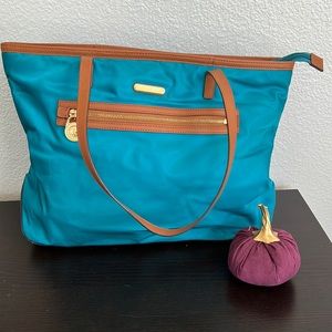 Michael Kors Kempton Nylon Leather Teal Tote